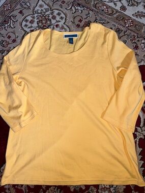 Karen Scott Yellow Scoop Neck 3/4 Sleeve Top